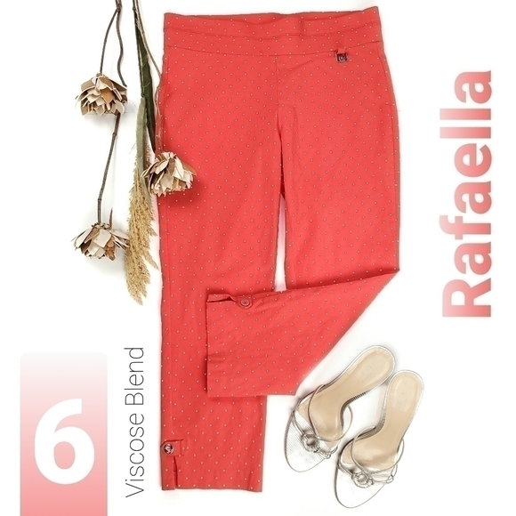 Rafaella Pants - New Rafaella Coral White Dotted Pants Size 6
